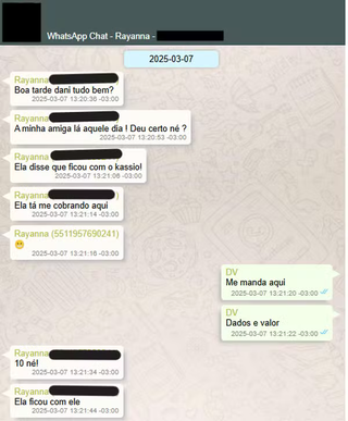 Mensagem de Daniel Vorcaro para agenciadora de garotas de programa, encontrada no celular do banqueiro. —