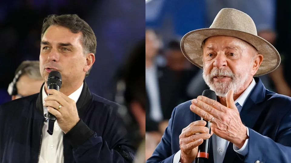 O senador Flávio Bolsonaro (PL-RJ) e o presidente Luiz Inácio Lula da Silva (PT) •